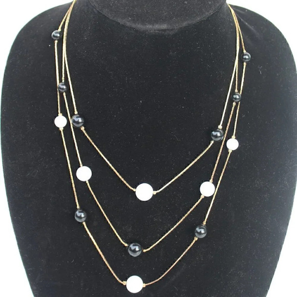 Vtg Art Deco 3 String Beaded Retro MCM Abstract Costume Jewelry Necklace - Picture 2 of 4